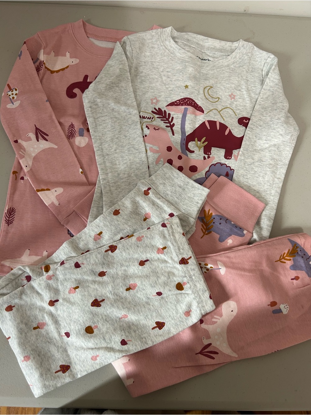 Carter's Pink & Light Gray Dinosaur Pajama Set with Heart Motif
